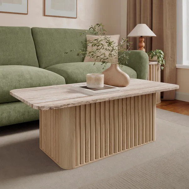 Lucin Travertine Effect Rectangular Coffee Table | Dunelm