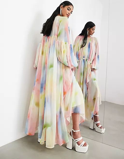 ASOS EDITION gathered neck midi dress in ombre | ASOS (Global)
