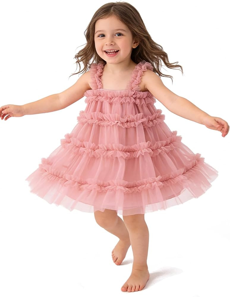 ROYLAMP Toddler Girls Tulle Party Dress Cute Ruffle Layered Dress for Kids Elegant Sleeveless Wed... | Amazon (US)