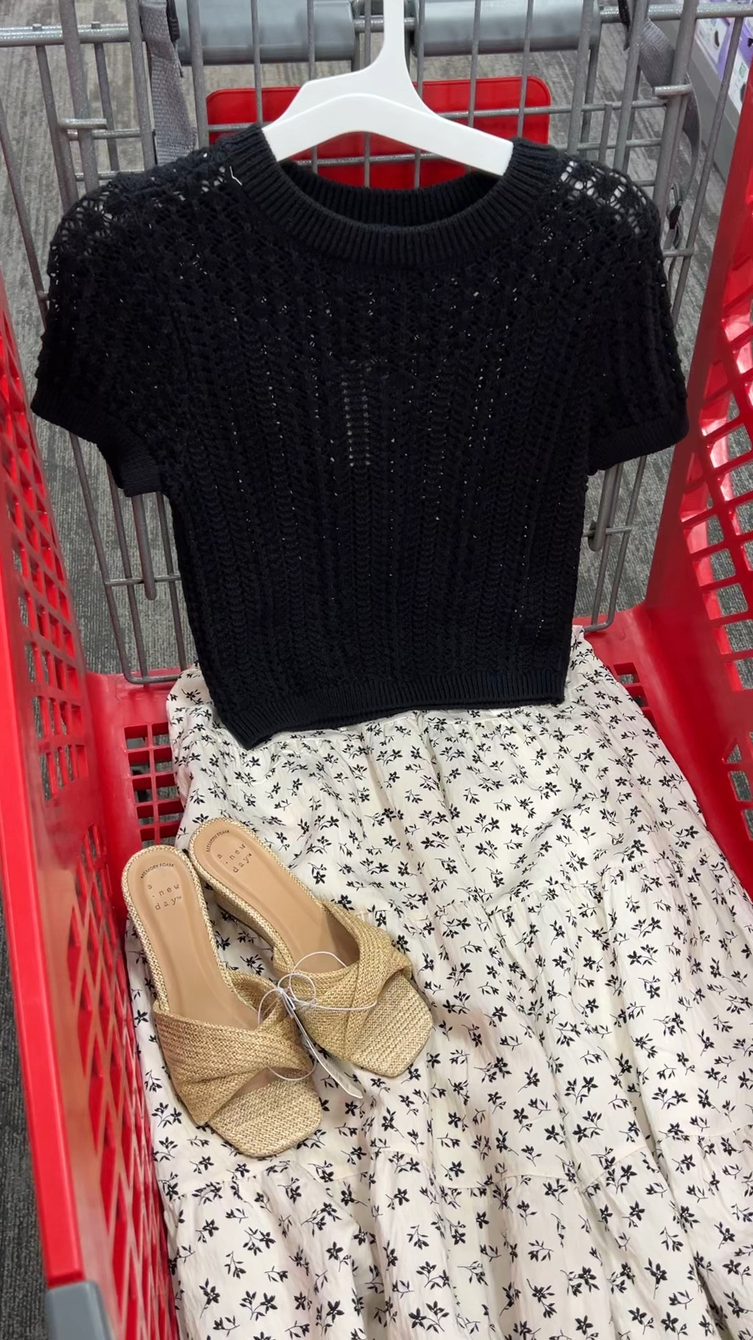 Target outfit idea with this short sleeve sweater and midi skirt, raffia wedge heel sandals. #targetstyle 

#LTKOver40