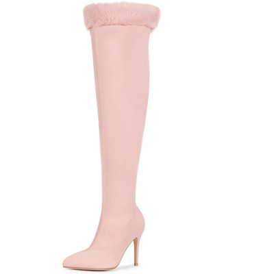 BLISSFUL STEP Women's Faux Fur High Heels Pointed Toe Fluffy Over the Knee High Dress Boots 6 Pink | Target