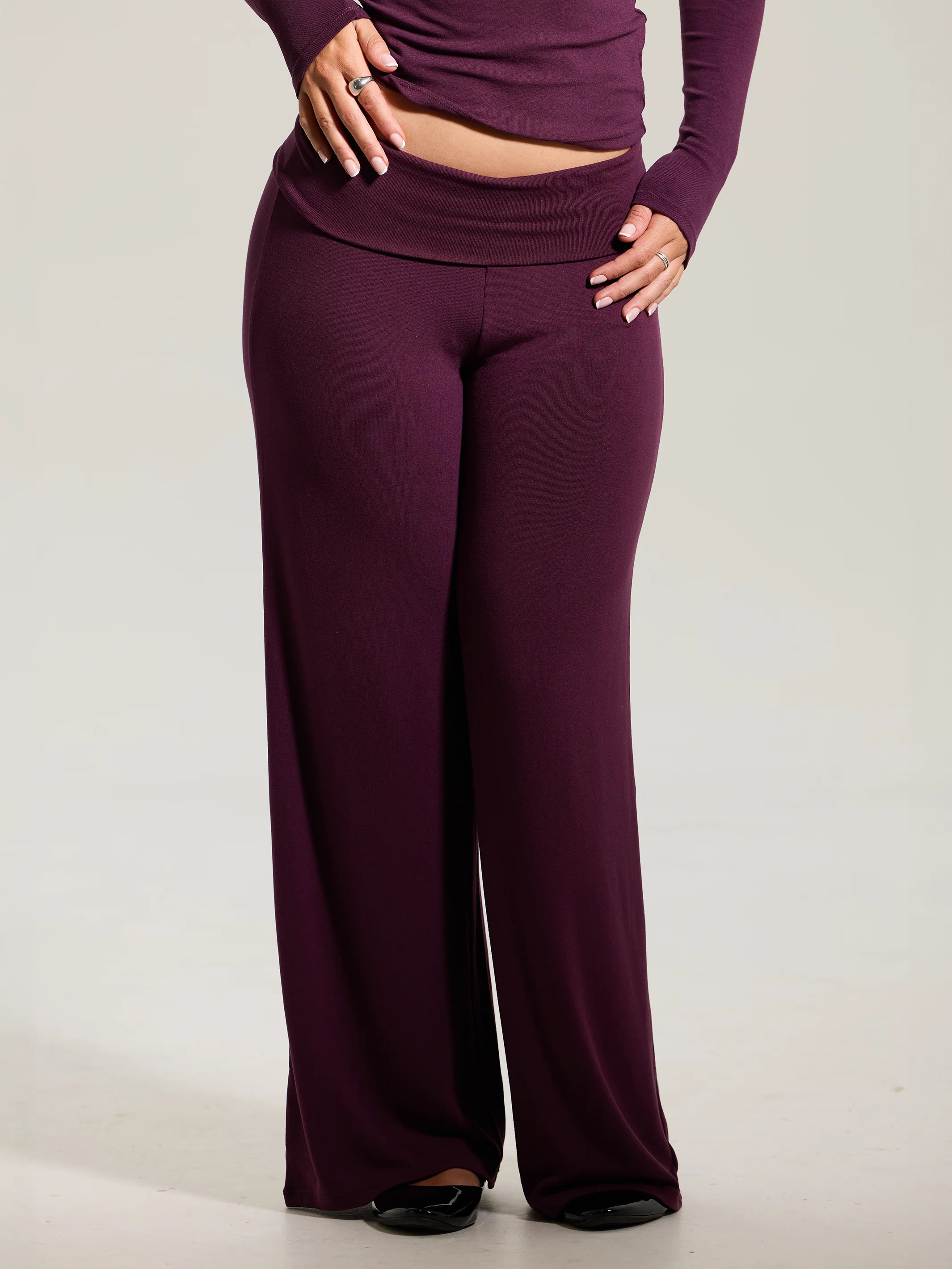 Fold Over Wide Leg Pants | Klassy