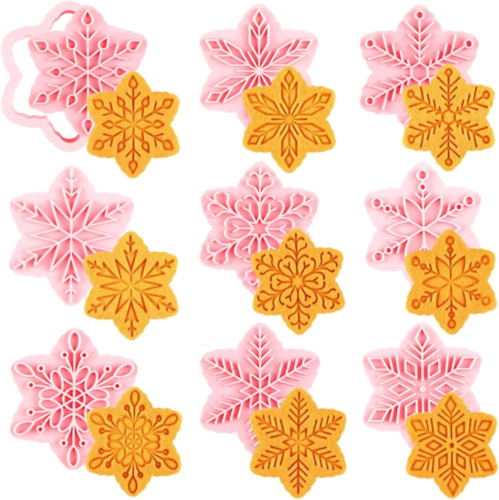 Christmas Cookie Cutter Set-9Pcs Christmas Cookie Cutters and Stamps,Snowflake Cookie Cutter Plas... | Amazon (US)