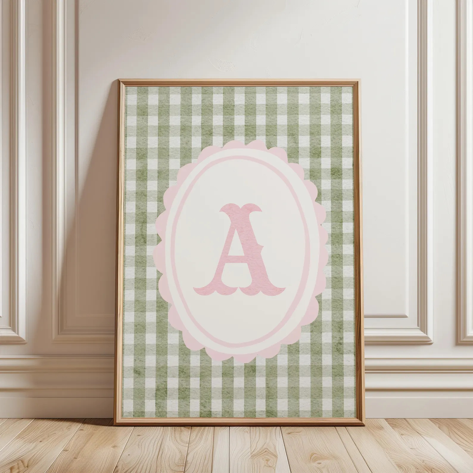 Pink Initial Print, Sage Green Gingham Wall Art, Cottagecore Nursery Decor (digital or Unframed) ... | Etsy (Global)