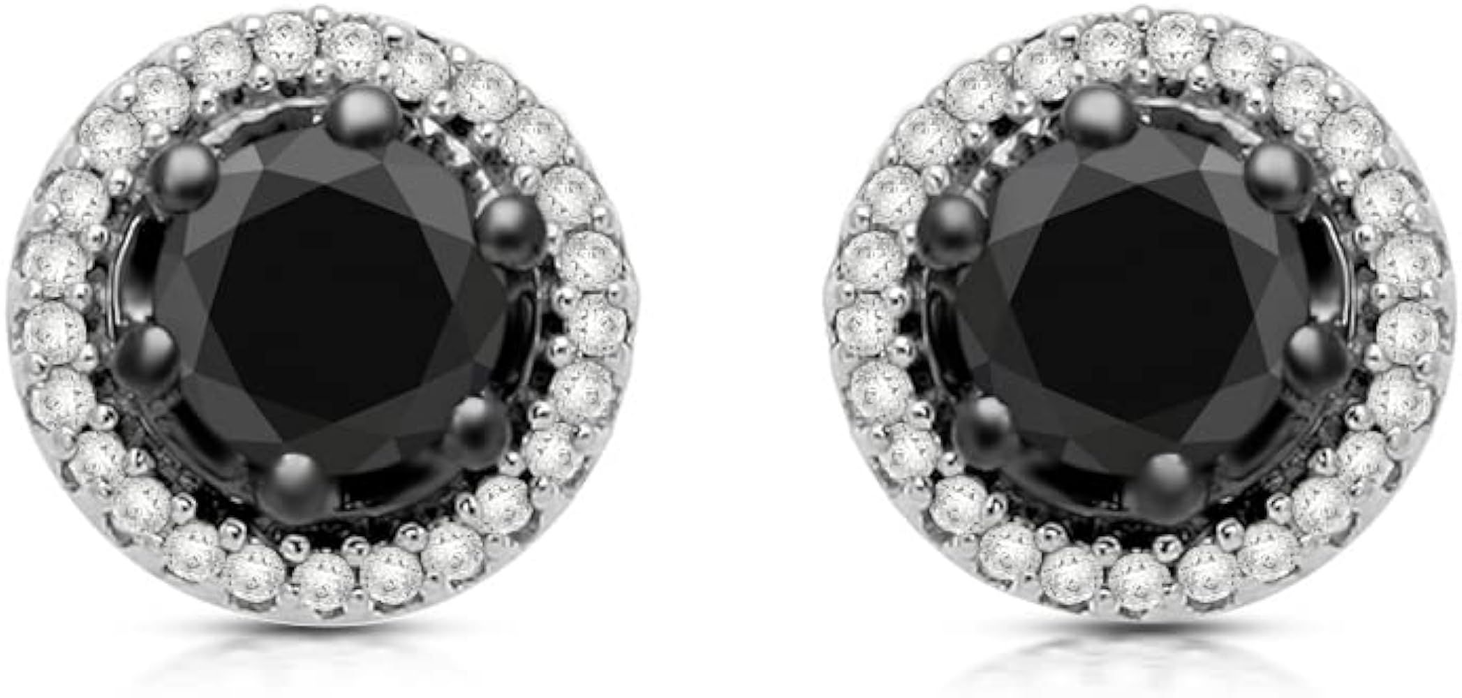 Jewelili Sterling Silver 1 Cttw Treated Black and Natural White Round Diamonds Halo Stud Earrings | Amazon (US)