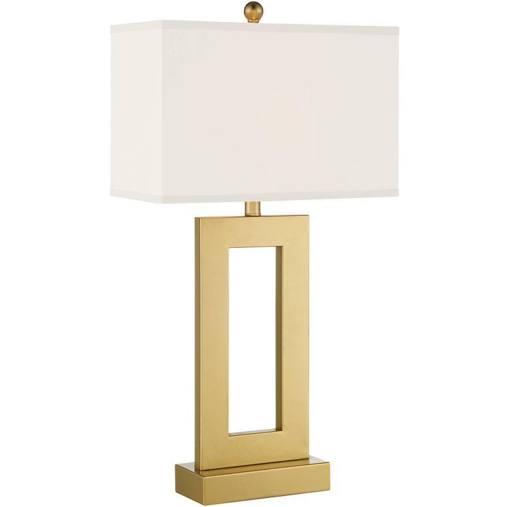 360 Lighting Modern Glam Luxury Table Lamp 30" Tall Gold Metal Open Base Oatmeal Rectangular Shad... | Target