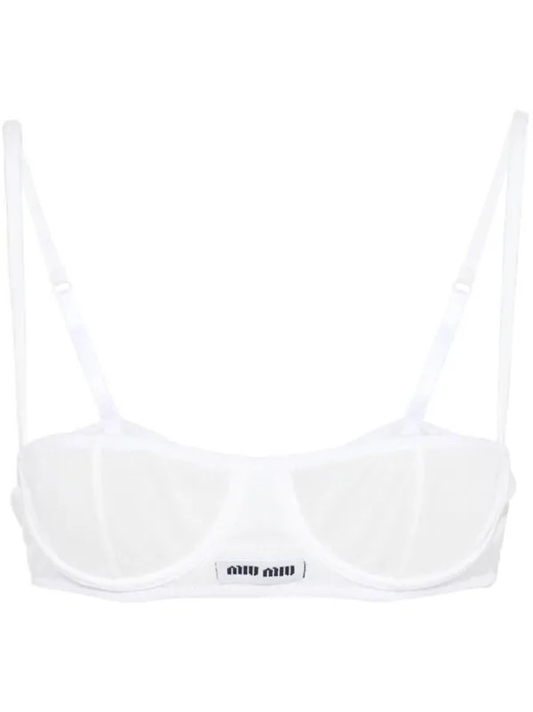 Miu Miu Ribbed Knit Denim Bra - Farfetch | Farfetch Global