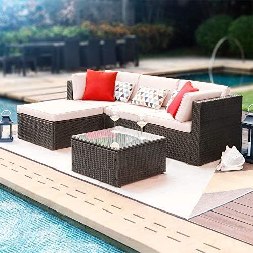 Devoko 5 Pieces Patio Furniture Sets All Weather Outdoor Sectional Sofa Manual Weaving Wicker Rattan | Amazon (US)