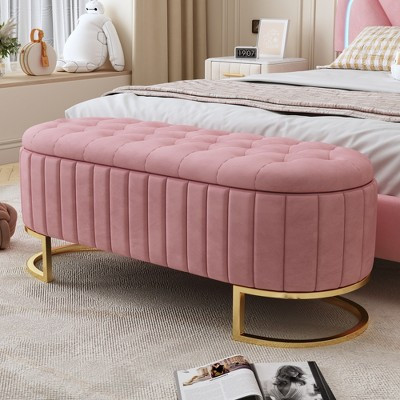 Elegant Upholstered Velvet Storage Ottoman with Button-Tufted,Storage Bench with Metal Legs, Pink-ModernLuxe | Target