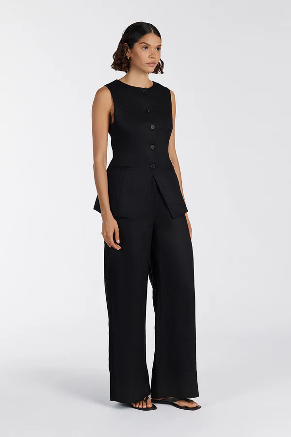 GINA BLACK LINEN ELASTIC WAIST PANT | DISSH