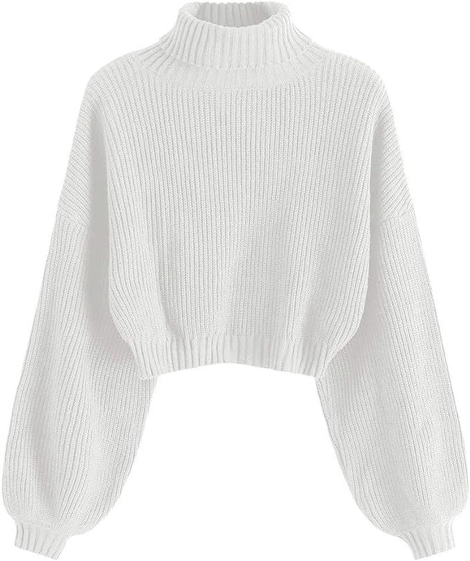 ZAFUL Women's Drop Shoulder Plain Knitted Cropped Sweater Pullover Solid Long Sleeve Loose Fit C... | Amazon (US)