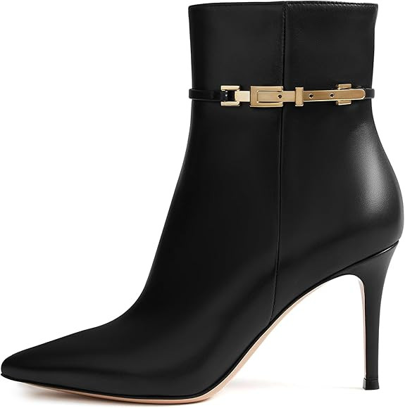 MIRAAZZURRA Ankle Boots for Women Pointed Toe Stiletto High Heel Sexy Ankle Booties with Chain Si... | Amazon (US)