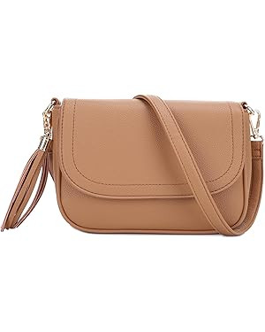 EVVE Small Crossbody Bags for Women Trendy Flap Saddle Purses with Tassel Vegan leather Shoulder ... | Amazon (US)