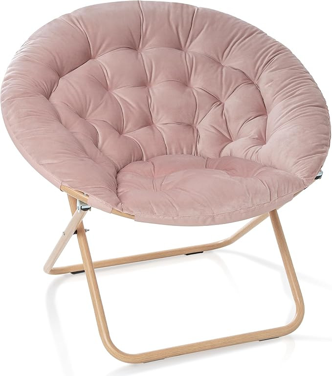 Milliard Cozy Chair/Velour Saucer Accent Chair for Bedroom/X-Large (Pink/Wood-Tone) | Amazon (US)