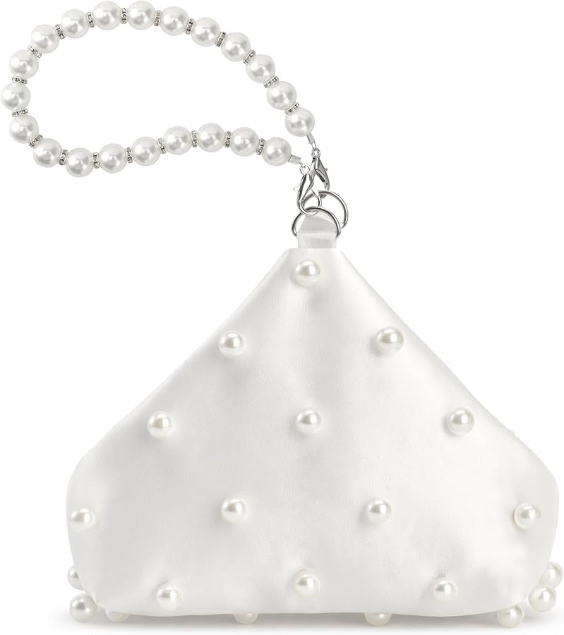 Coucoland Clutch Purses for Women, Pearl Satin Evening Bag with Imitation Pearl Handle | Amazon (US)