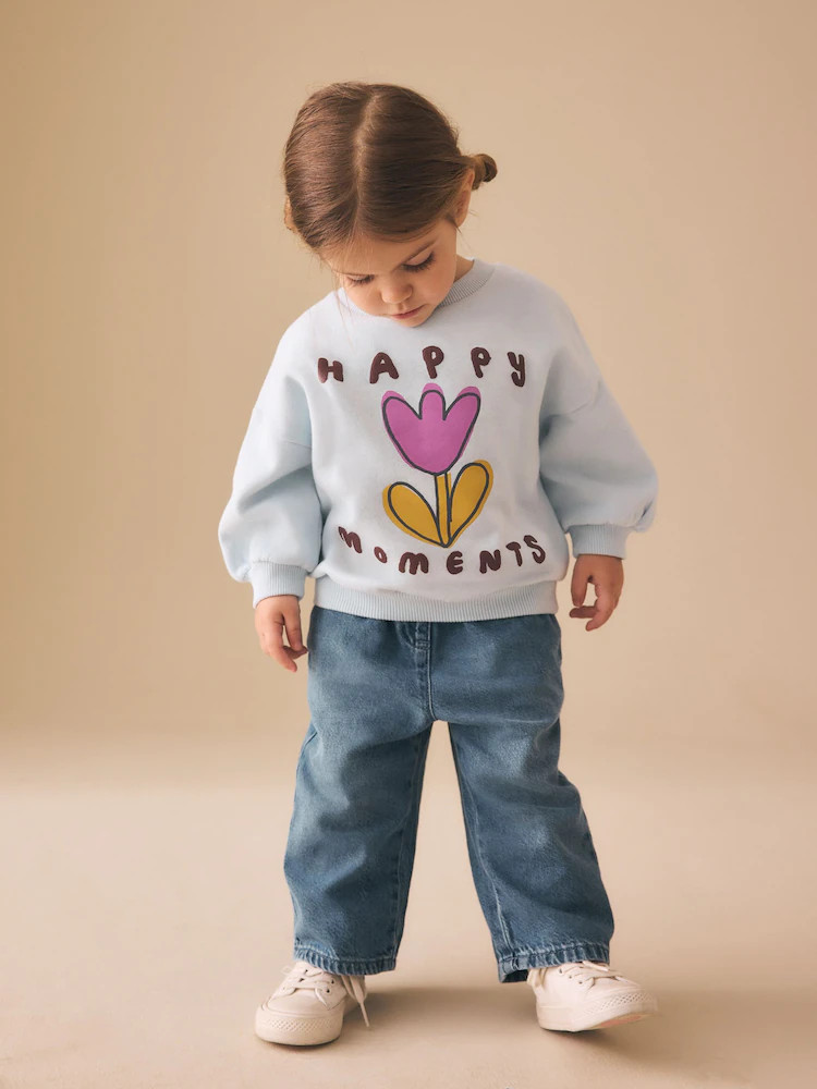 Light Blue Happy Moments Crew Neck Sweatshirt (3mths-7yrs) | Next US