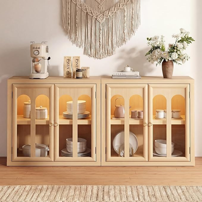 Buffet Cabinet with Storage Set of 2, Small Modern Arched Display Sideboard Cabinet with Glass Do... | Amazon (US)