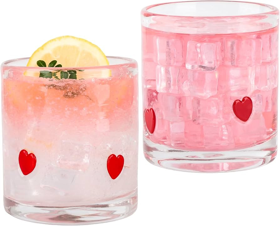 2 Pcs Red Hearts Icon Juice Glasses Valentines Day Handblown Cocktail Glass Cup 14oz Stemless Win... | Amazon (US)