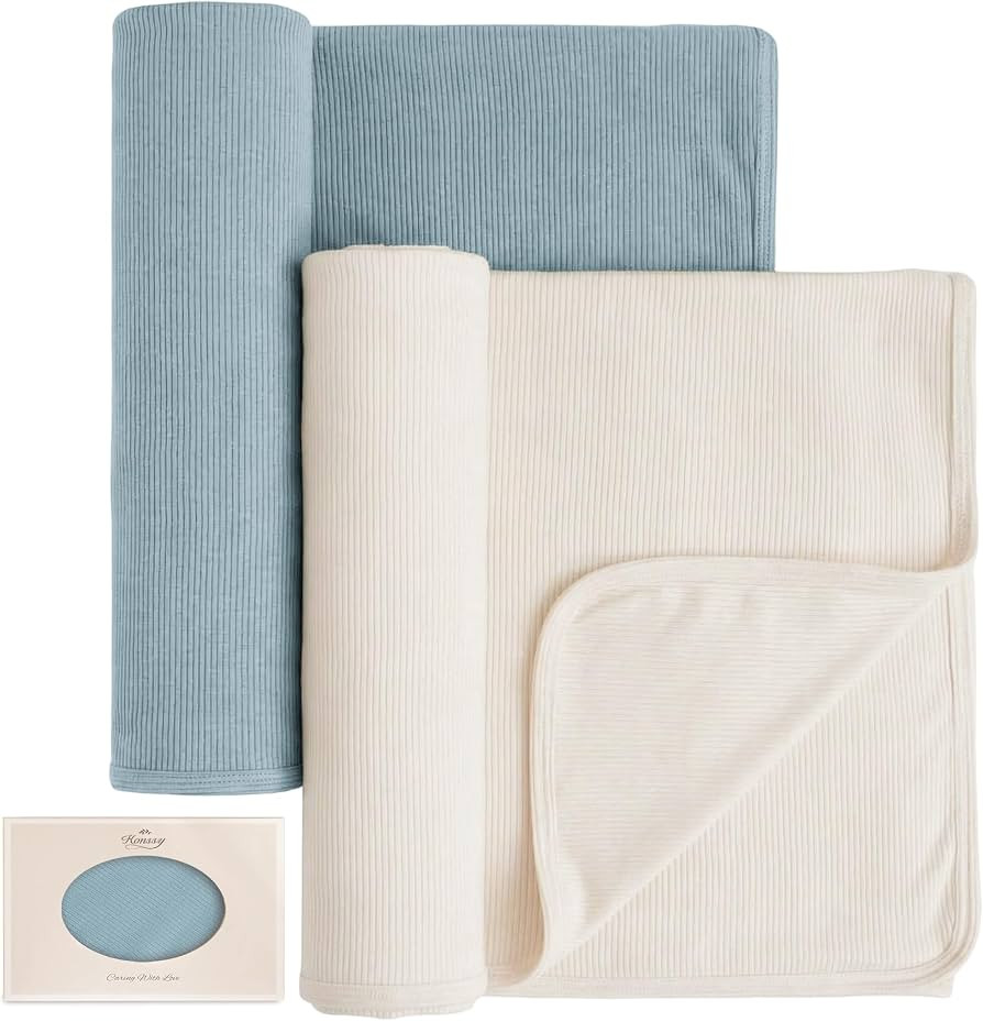 Konssy Knit Baby Blanket 2 Pack, Soft Ribbed Swaddle Receiving Blankets for Boys & Girls, Lightwe... | Amazon (US)