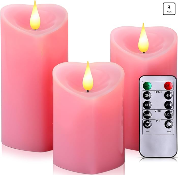 Retisee 3 PCS Valentine's Day Heart Pillar Candle - 4" 5" 6" LED Battery Operated Flameless Candl... | Amazon (US)
