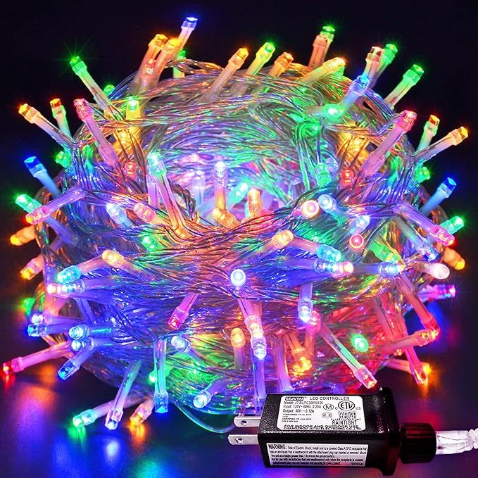 JMEXSUSS 33ft 100 LED Indoor Christmas Lights Multicolor, Clear Wire Christmas Tree Lights Outdoo... | Amazon (US)