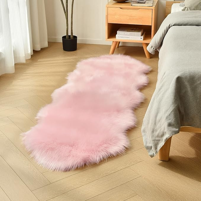 duduta Pink Faux Sheepskin Runner Rugs 2x6 ft, Fluffy Shag Bedroom Rug Fur Couch Sofa Covers Wash... | Amazon (US)