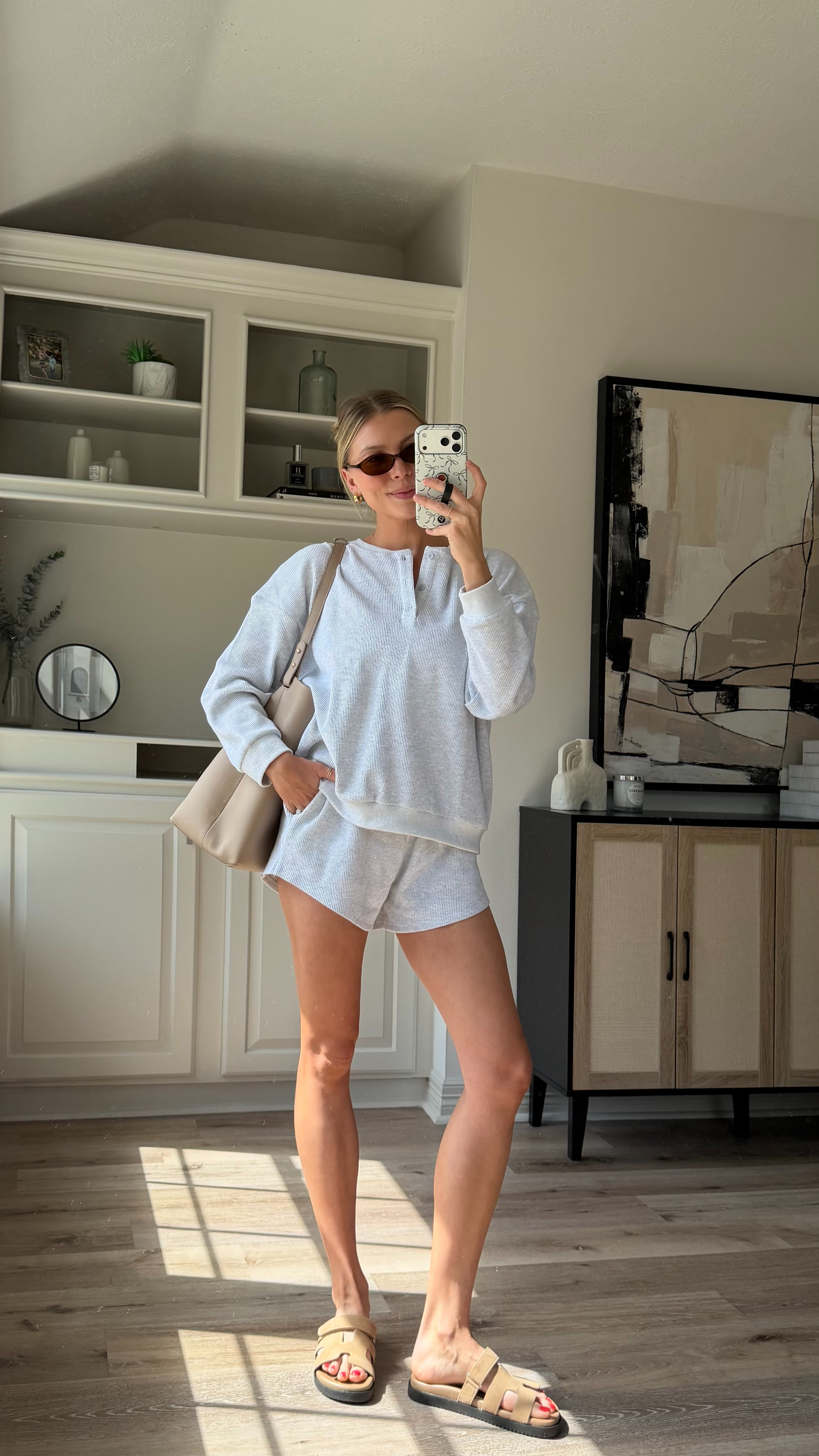 Cozy lounge set in size M. Nursing and postpartum friendly for moms! Sandals are super comfy and run tts. 

 