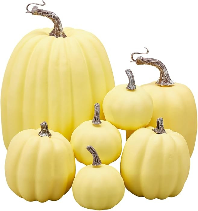 7PCS Artificial Pumpkins D\u00e9cor Fall Harvest Thanksgiving/Halloween Holiday Farmhouse Decorat... | Amazon (US)