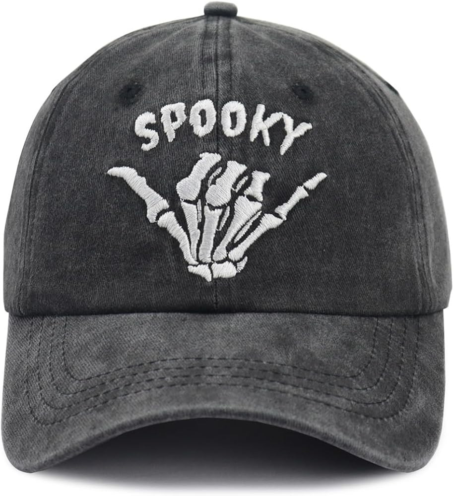 Halloween Spooky Hat for Women Men, Adjustable Embroidered Cotton Skeleton Hand Baseball Cap | Amazon (US)