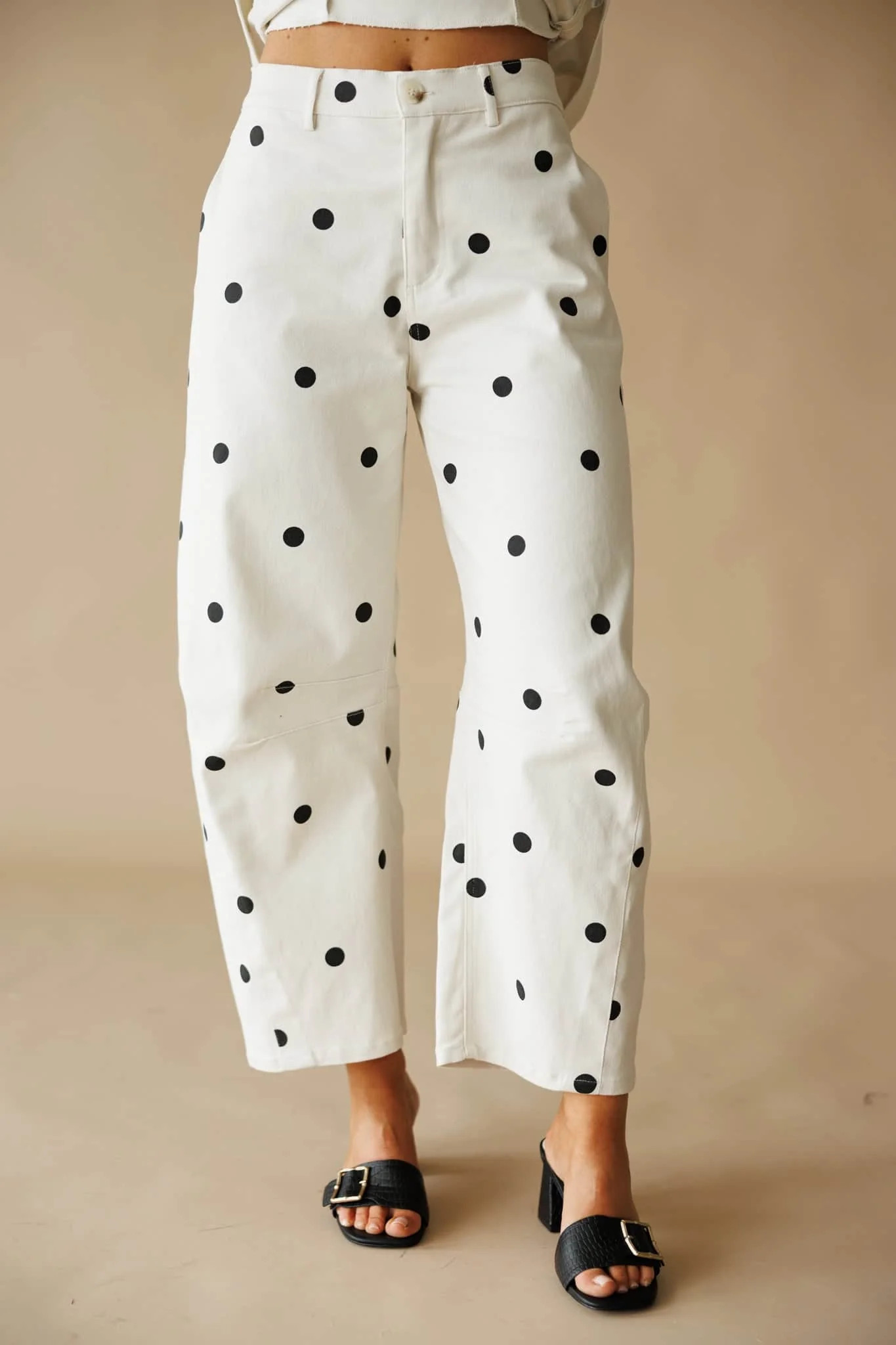 [Pre-Order!] Ivory Polka Dot Barrel Pants | Lane 201 Boutique