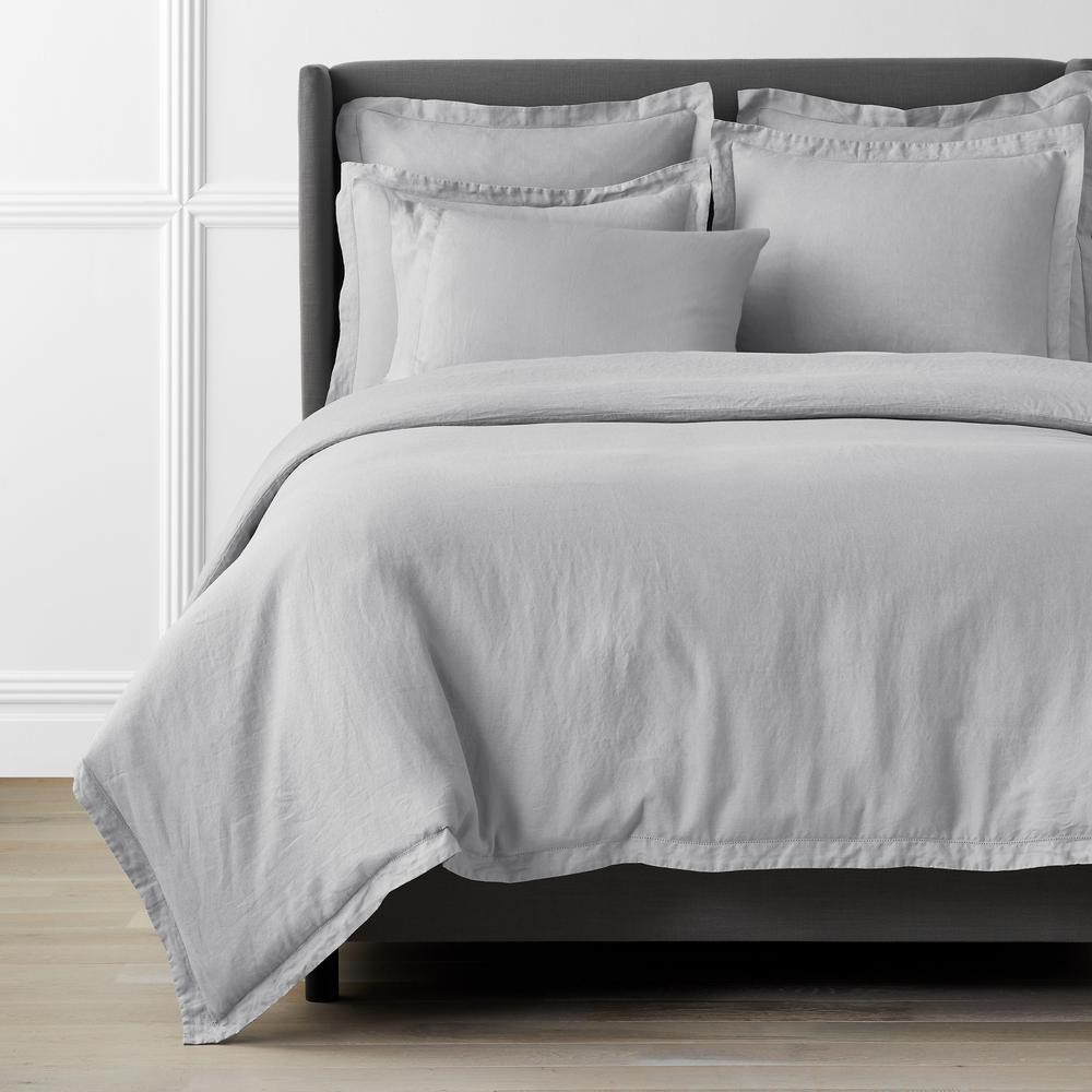 The Company Store Solid Washed Gray Linen Queen Duvet Cover | The Home Depot
