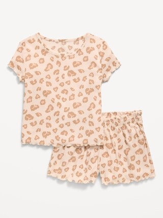 Ribbed Lettuce-Edge Pajama Top and Shorts Set for Girls | Old Navy (US)