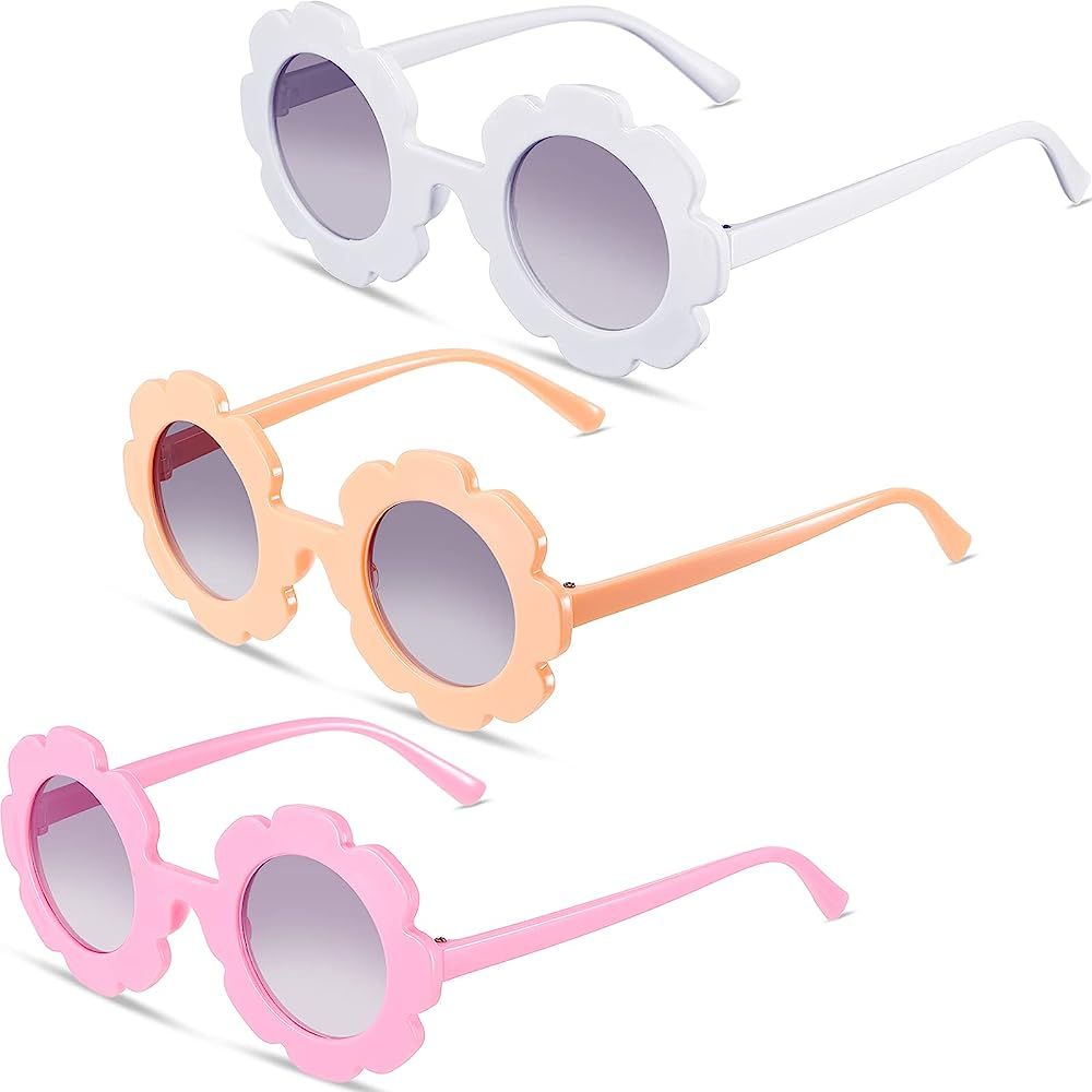 3 Pieces Kids Flower Sunglasses Toddler Girls Round Flower Glasses Baby Cute Sunglasses Outdoor Beac | Amazon (US)