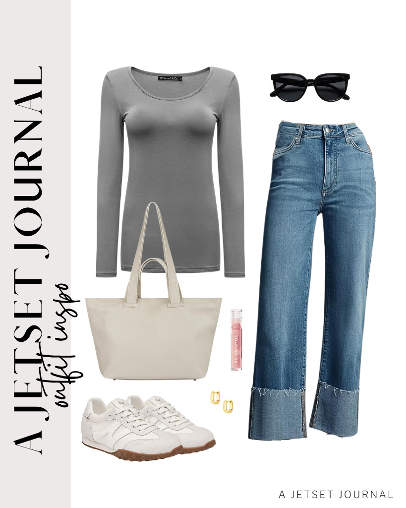 OThread’s long-sleeved T-shirt and cuffed jeans look so trendy with sneakers and a leather tote bag. Wearing these SOJOS sunnies will make the look so chic.


#LTKSeasonal #LTKSaleAlert #LTKTravel 

 