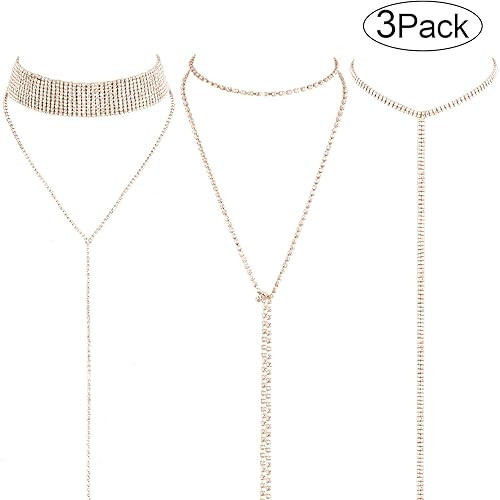 3 Pieces Layered Necklace Layered Choker Necklace Double Rhinestones Crystal Fashion Multilayered... | Amazon (US)