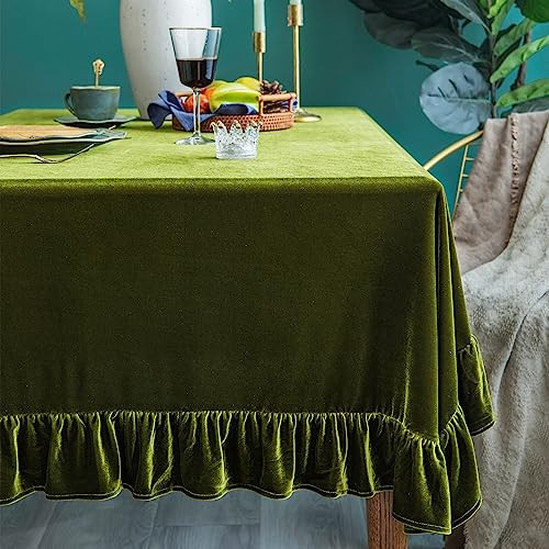 GLORY SEASON Velvet Tablecloth Luxurious Solid Rectangle Table Cloth,Oblong Retro Farmhouse Ruffle Tablecloths Washable Table Cover for Party Olive Green,52x70 Inches | Amazon (US)