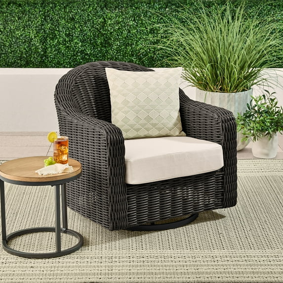 Better Homes & Gardens Bellamy Outdoor Motion Chair, Dark Brown Wicker with Cream Cushion | Walmart (US)