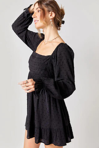 Eveline Pleated Clip Dot Mini Dress - francesca's | Francesca's