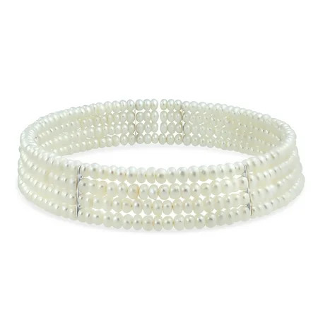 Bridal Wide 4 Row White Freshwater Cultured Pearl Choker Necklace For Women For Prom Gold or Silver  | Walmart (US)