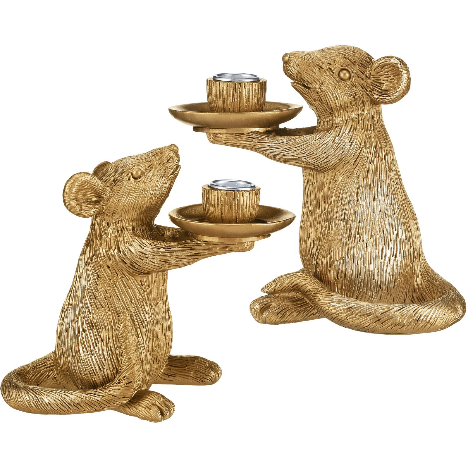 Mumufy Set of 2 Gold Antique Mouse Candle Holders Resin Candlestick Holder Table Decor for Living... | Amazon (US)