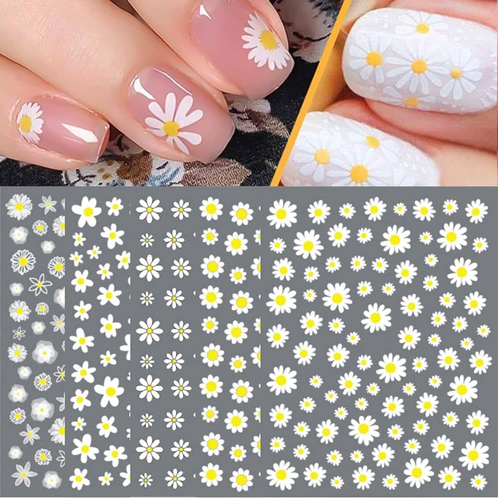 SILPECWEE Spring Daisy Nail Stickers Flower Nail Art Stickers Smile Face Sunflower Nail Design Se... | Amazon (US)