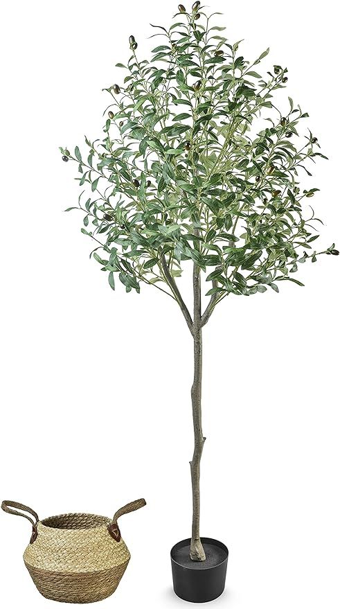 ASTIDY Artificial Olive Tree - Faux Olive Tree 6ft - Fake Olive Silk Trees with Handmade Woven Ba... | Amazon (US)