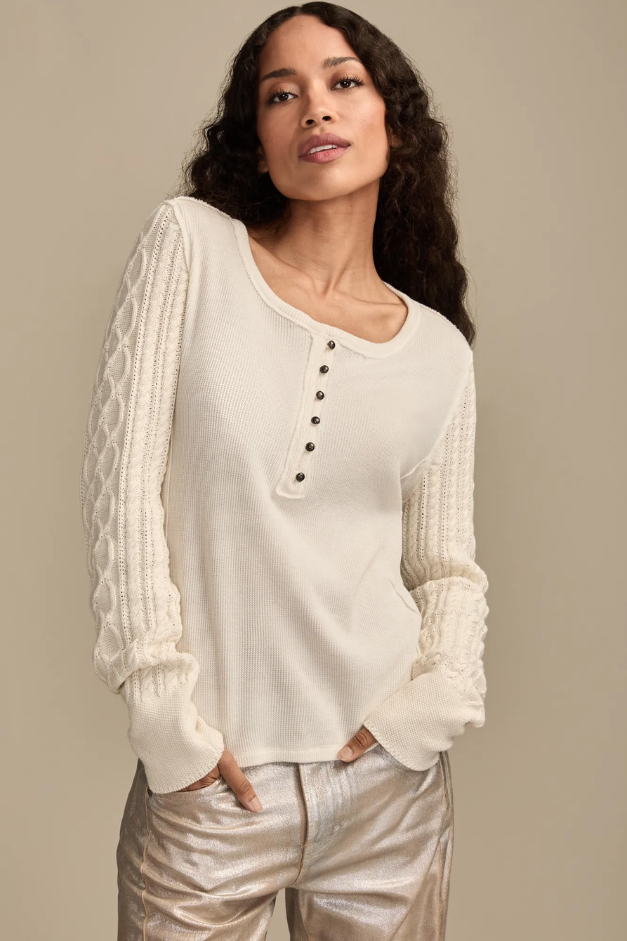 TEXTURED MIXED SLEEVE HENLEY | Lucky Brand
