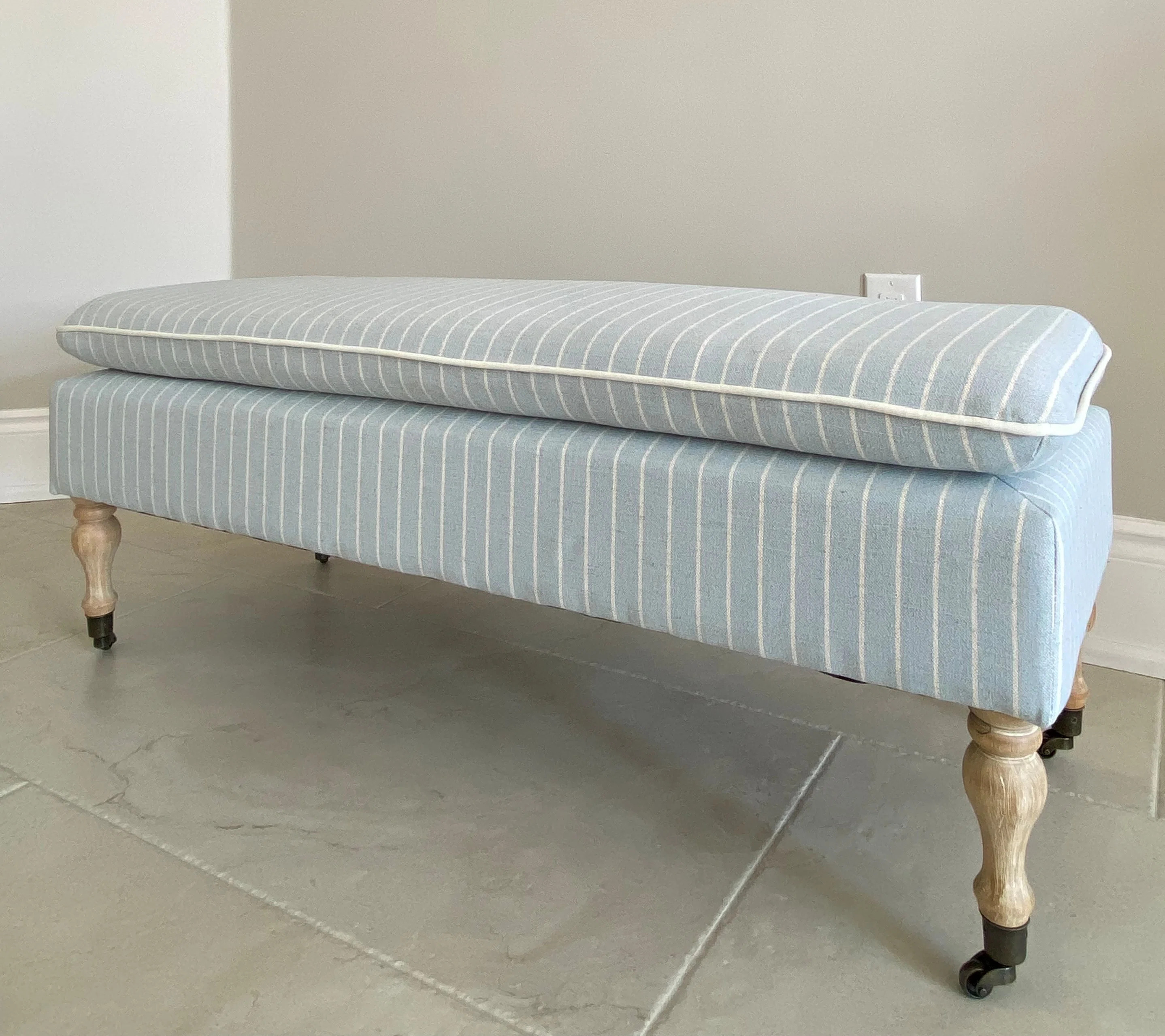 SEAT4U Patzy Bedroom Linen Ticking Fabric Upholstered Pillow Top Wooden Bench | Wayfair North America