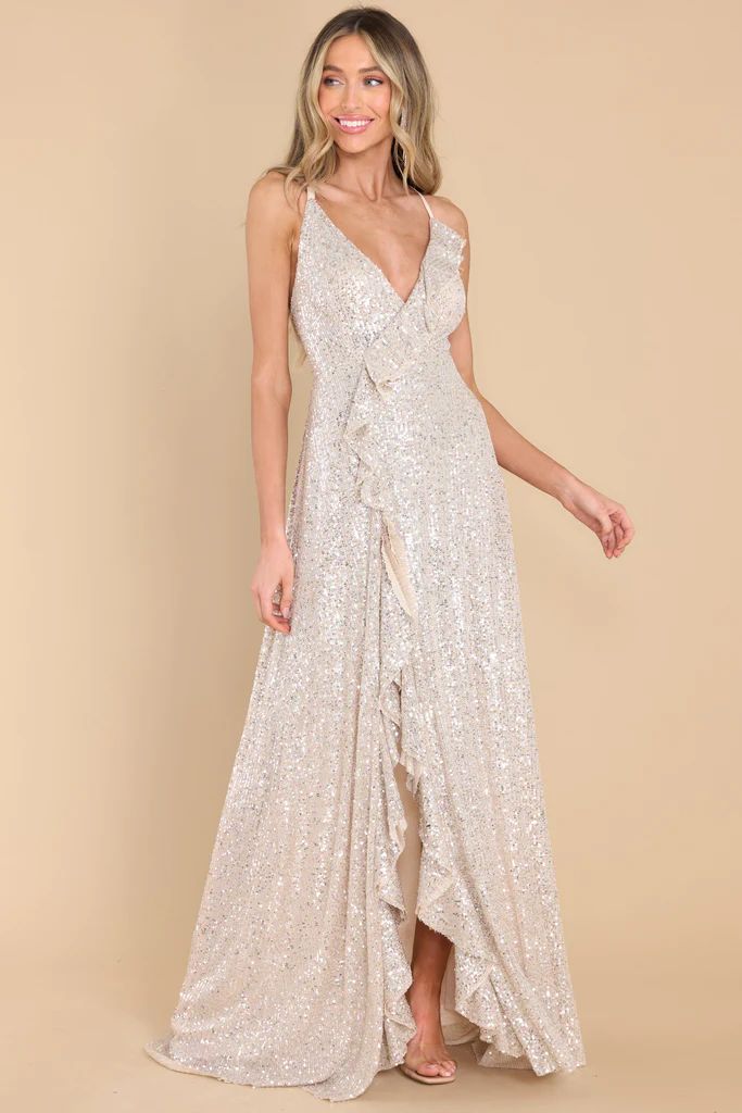 What's More Exciting Silver Sequin Maxi Dress | Red Dress 