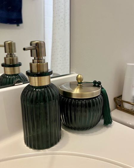 Got these matching soap dispenser and canister from target! They’re darker green than I expected. $15 each.

#LTKunder50 #LTKhome