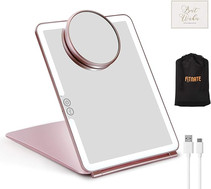 LED Folding Makeup Mirror for Travel, FITNATE Portable Vanity Mirror Compact, Lighted, Rechargeab... | Amazon (US)