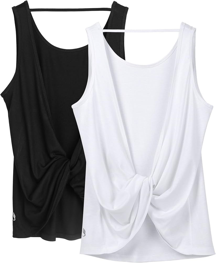 icyzone Women's Open Back High Neck Workout Athletic Gym Tank Tops | Amazon (US)