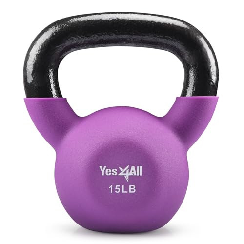 Yes4All Kettlebell, 15 LB Neoprene Coated Cast Iron Kettlebells, Wide Grip Handle & Flat Bottom for Swings, Squats, Deadlifts, Push Ups & Full Body Training at Home Gym | Amazon (US)