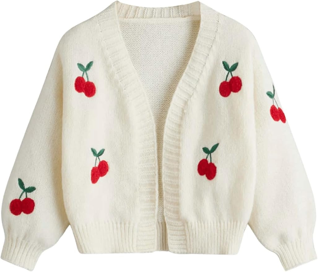 GORGLITTER Girl's Cherry Cardigan Sweater Open Front Long Sleeve Cute Sweaters Fall Winter Fashio... | Amazon (US)